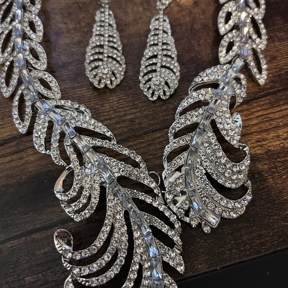 Silvertone and Rhinestone statement set
